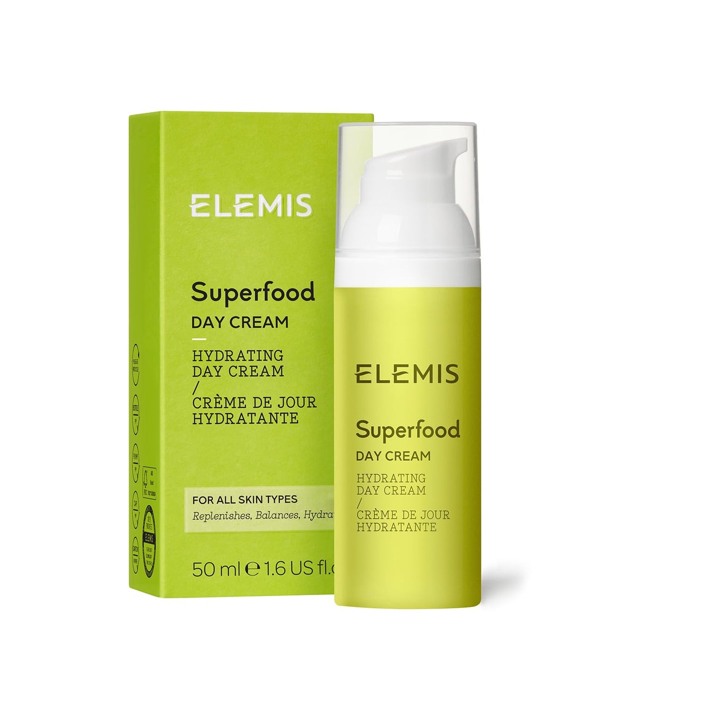 ELEMIS Superfood Day Cream Pre-Biotic Day Cream to Replenish, Moisturise and Protect, Vitamin-Rich Face Cream for a Radiant and Fresh Glow, Lightweight Daily Face Moisturiser with Anti-Oxidants, 50 ml