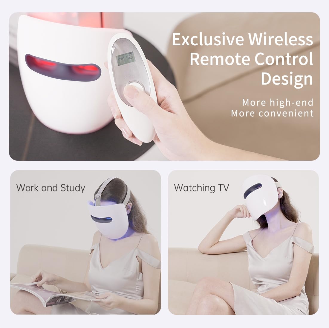 Led Face Light Therapy Mask, 8 Colors Skin Care Mask, Infrared & Red Light Therapy Mask for Wrinkle Reduction, Wireless & Silicone Eye Pad Design, Miracle ACE (RB-034)