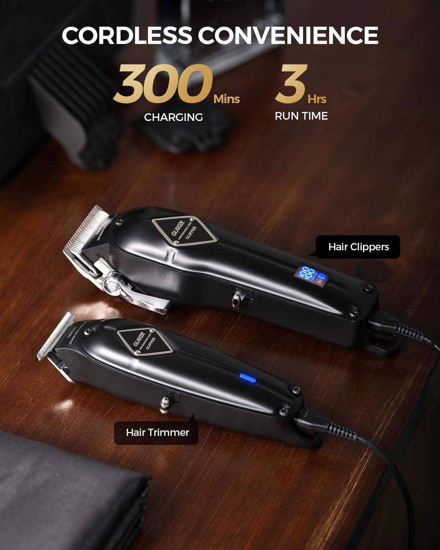 Professional Hair Clippers Men + T-Blade Trimmer Kit - Cordless Hair Cutting Kits with 13 Premium Guards, Complete Barber Kit with Large LED Display for Mens Grooming