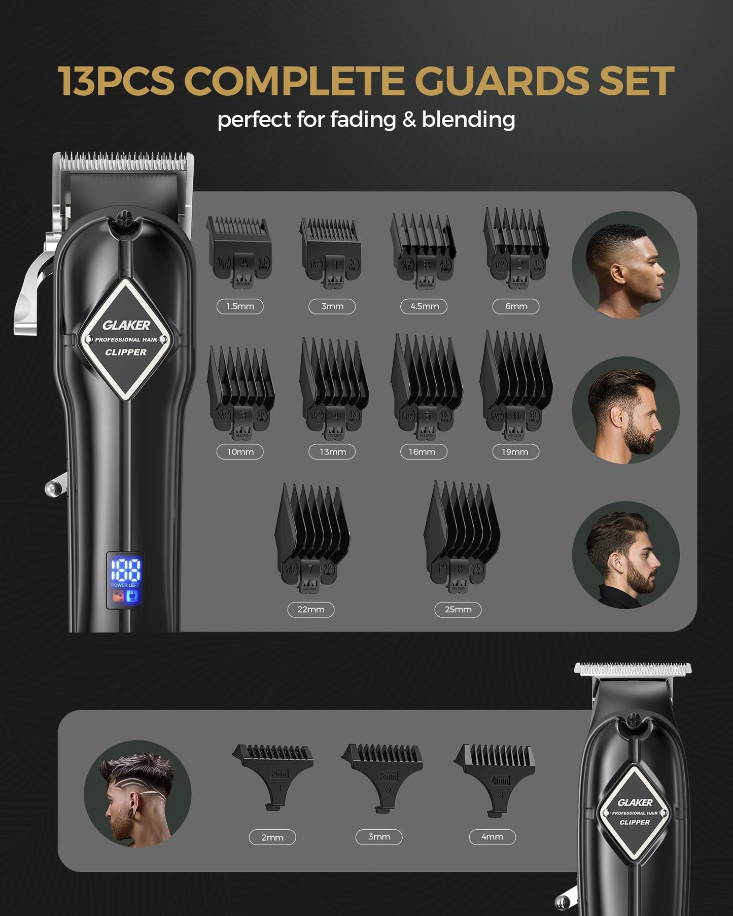 Professional Hair Clippers Men + T-Blade Trimmer Kit - Cordless Hair Cutting Kits with 13 Premium Guards, Complete Barber Kit with Large LED Display for Mens Grooming