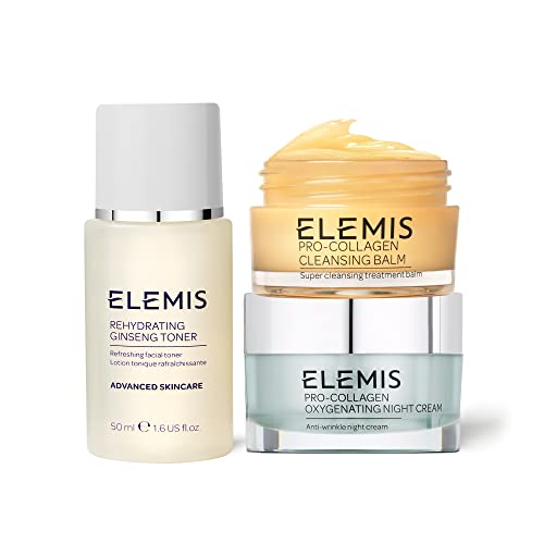 ELEMIS Pro-Collagen Overnight Hydration Heroes, 3-Piece Night-Time Skincare Routine, Reveal Firmer-Looking Skin, Gift Set Includes: Purifying Pro-Collagen Cleansing Balm, Rehydrating Ginseng Toner