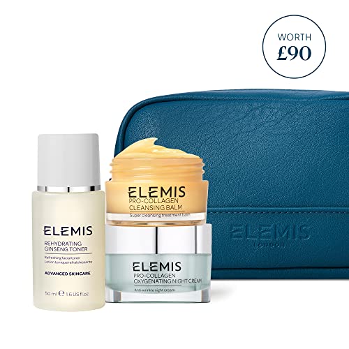 ELEMIS Pro-Collagen Overnight Hydration Heroes, 3-Piece Night-Time Skincare Routine, Reveal Firmer-Looking Skin, Gift Set Includes: Purifying Pro-Collagen Cleansing Balm, Rehydrating Ginseng Toner