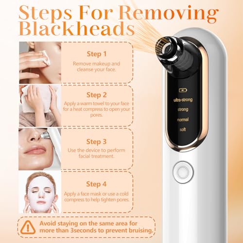 20% voucher applied at checkout, valid until 20th March,  Blackhead Remover Vacuum 4 Suction Power Mode Blackhead Remover Tool Rechargeable Black Head Remover for Face with 4 Suction Heads Pore Vacuum Cleaner Acne Pimple Whitehead Extractor