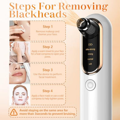 20% voucher applied at checkout, valid until 20th March,  Blackhead Remover Vacuum 4 Suction Power Mode Blackhead Remover Tool Rechargeable Black Head Remover for Face with 4 Suction Heads Pore Vacuum Cleaner Acne Pimple Whitehead Extractor