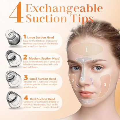 20% voucher applied at checkout, valid until 20th March,  Blackhead Remover Vacuum 4 Suction Power Mode Blackhead Remover Tool Rechargeable Black Head Remover for Face with 4 Suction Heads Pore Vacuum Cleaner Acne Pimple Whitehead Extractor