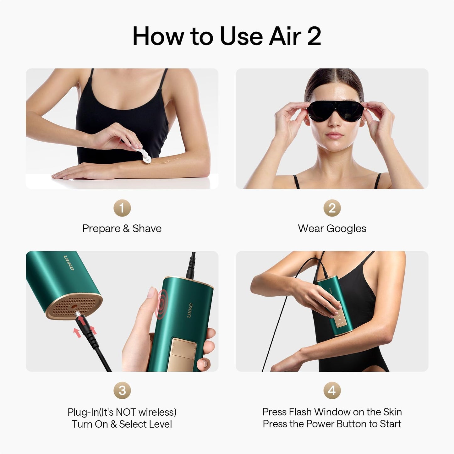 IPL Hair Removal, Ulike Air 2 Patented Sapphire Ice Cooling Technology Hair Removal Device for Truely Painless Hair Removal, from Face to Toes IPL Hair Remover for Women, Dark Green