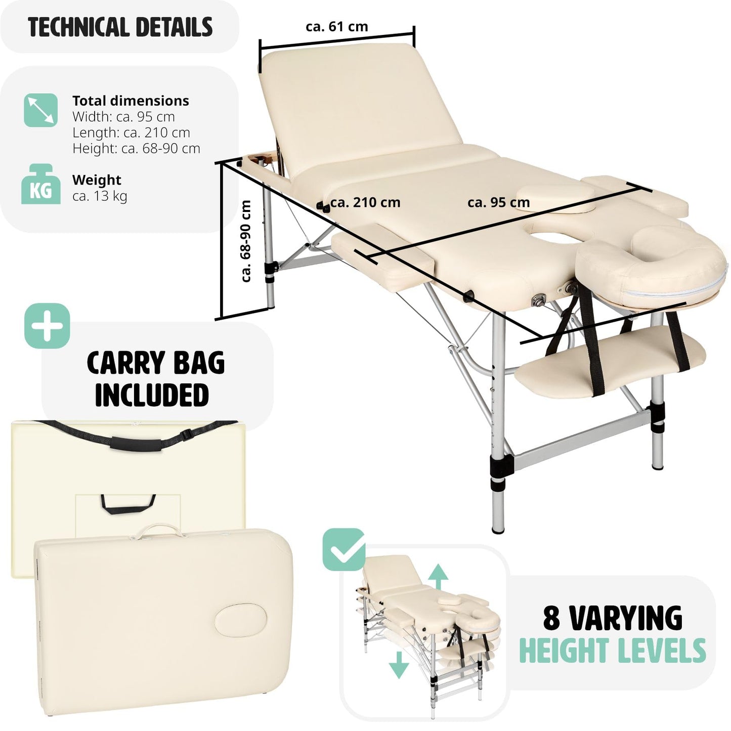 Massage Table, - TecTake Lightweight Portable