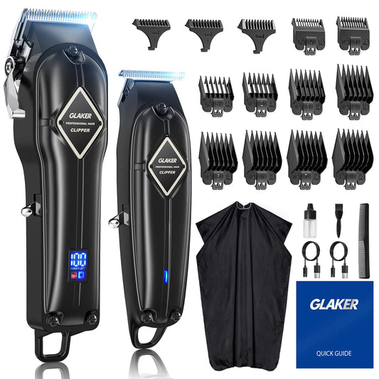 Professional Hair Clippers Men + T-Blade Trimmer Kit - Cordless Hair Cutting Kits with 13 Premium Guards, Complete Barber Kit with Large LED Display for Mens Grooming