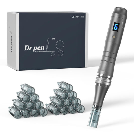 Dr. Pen Ultima M8 Microneedling Pen: Dr. Pen Wireless Professional Microneedle Machine with 20 Cartridges - Microneedle Skin Pen for Face & Body & Hair Beard Growth