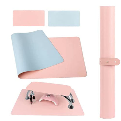 Nail Arm Rest Mat Double Sided Nail Art Table Pad Soft Leather Nail Mat Nail Desk Pad Nail Technician Accessories for Nail Salon (Pink)