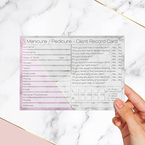 Nail Client Cards Manicure Pedicure - Salon and Therapist Customer Consultation Record - Treatment Services Essentials - Pack of 50