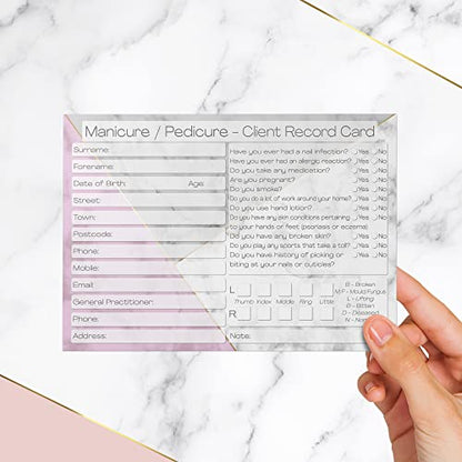 Nail Client Cards Manicure Pedicure - Salon and Therapist Customer Consultation Record - Treatment Services Essentials - Pack of 50