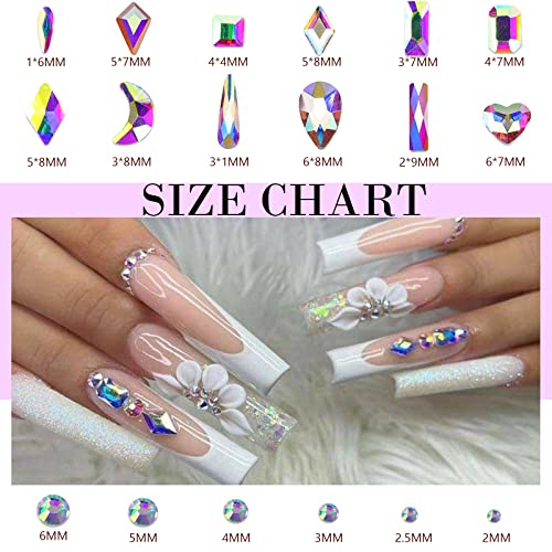 Nail Art, Canvalite 1820Pcs Rhinestones Nail Gems for Nail Art, 12 Styles