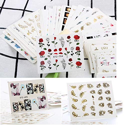 54 Sheets Water Transfers Nail Art Stickers Decals Self Adhesive