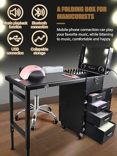 Manicure Table, - EBANKU Rolling Foldable Nail Station Salon