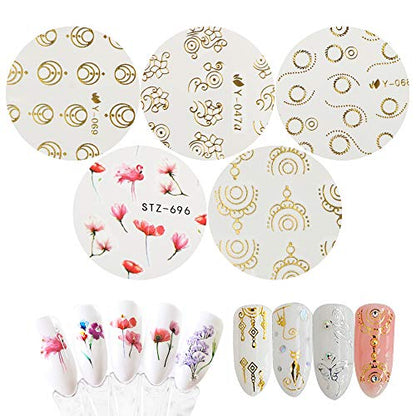 54 Sheets Water Transfers Nail Art Stickers Decals Self Adhesive