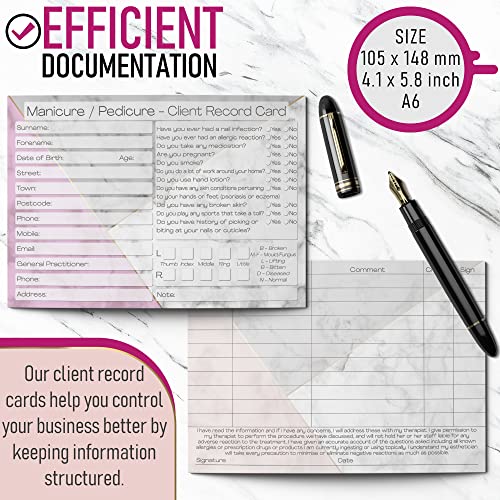 Nail Client Cards Manicure Pedicure - Salon and Therapist Customer Consultation Record - Treatment Services Essentials - Pack of 50