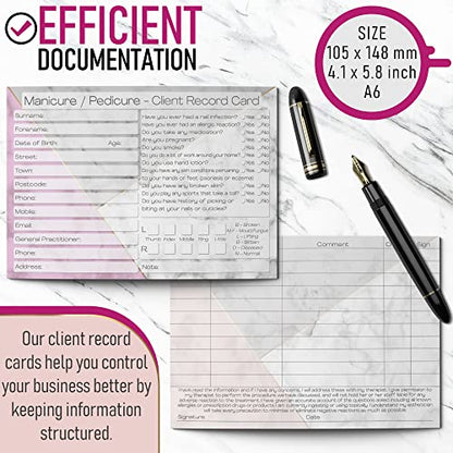 Nail Client Cards Manicure Pedicure - Salon and Therapist Customer Consultation Record - Treatment Services Essentials - Pack of 50