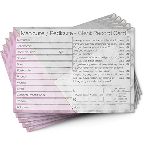 Nail Client Cards Manicure Pedicure - Salon and Therapist Customer Consultation Record - Treatment Services Essentials - Pack of 50