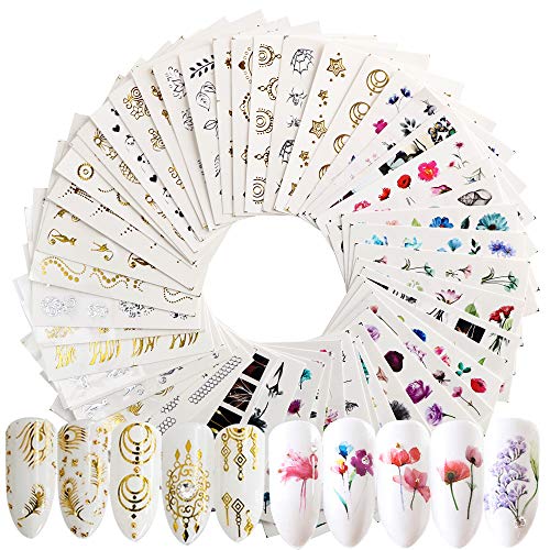 54 Sheets Water Transfers Nail Art Stickers Decals Self Adhesive