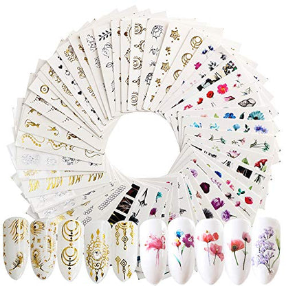 54 Sheets Water Transfers Nail Art Stickers Decals Self Adhesive