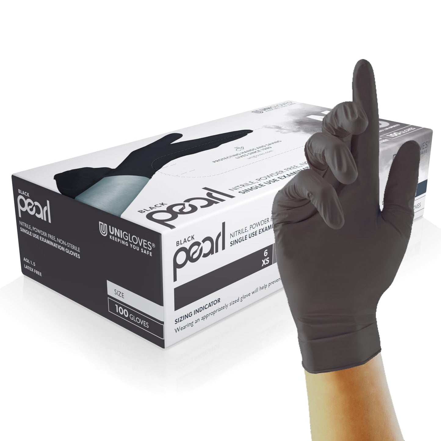 Unigloves Black Pearl Nitrile Examination Gloves - Multipurpose, Powder Free and Latex Free Disposable Gloves - Box of 100 Gloves,
