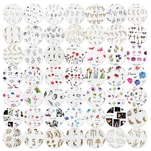 54 Sheets Water Transfers Nail Art Stickers Decals Self Adhesive